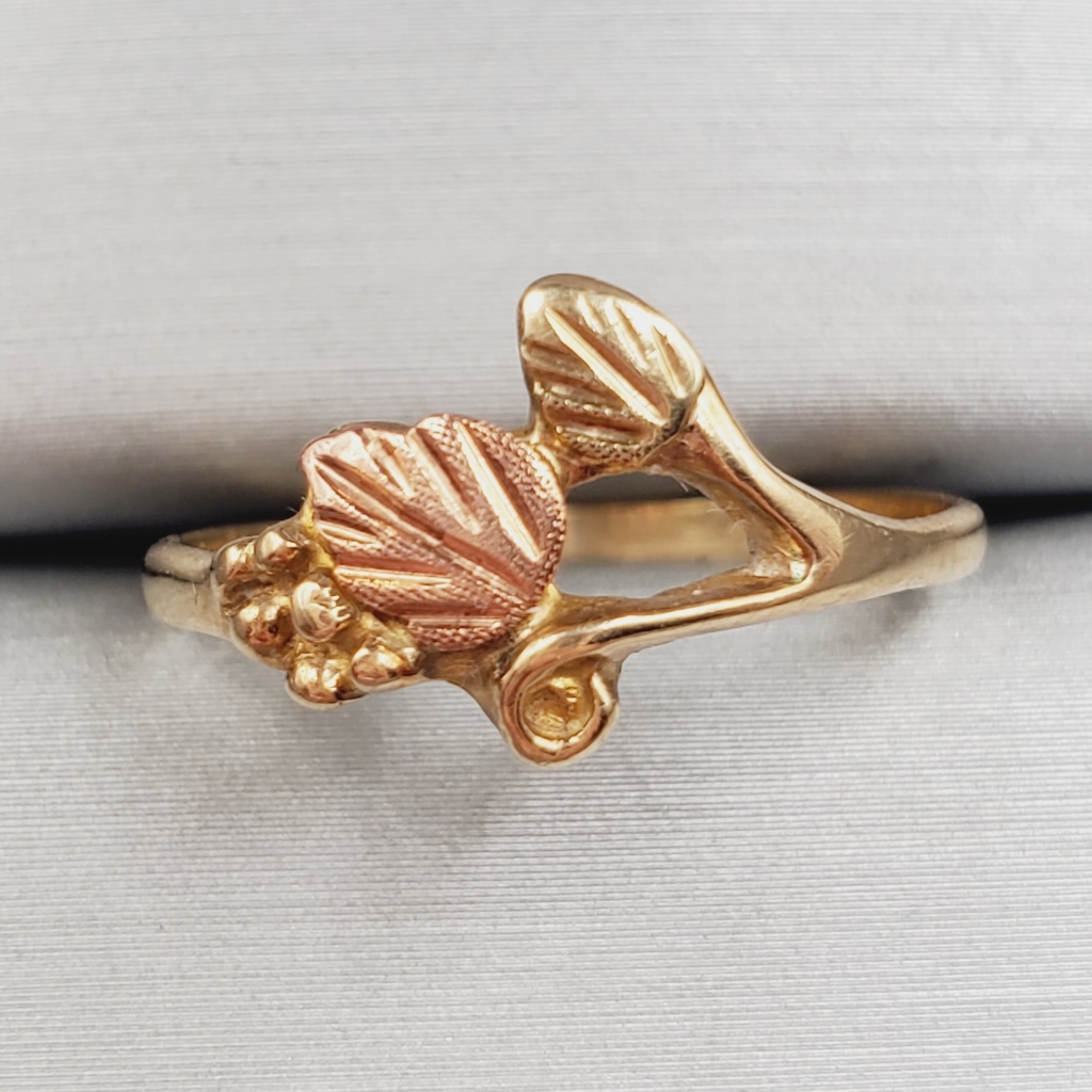 10k Solid Yellow  Rose Gold Grapevine Ring Leaf Ring Real Gold Ring